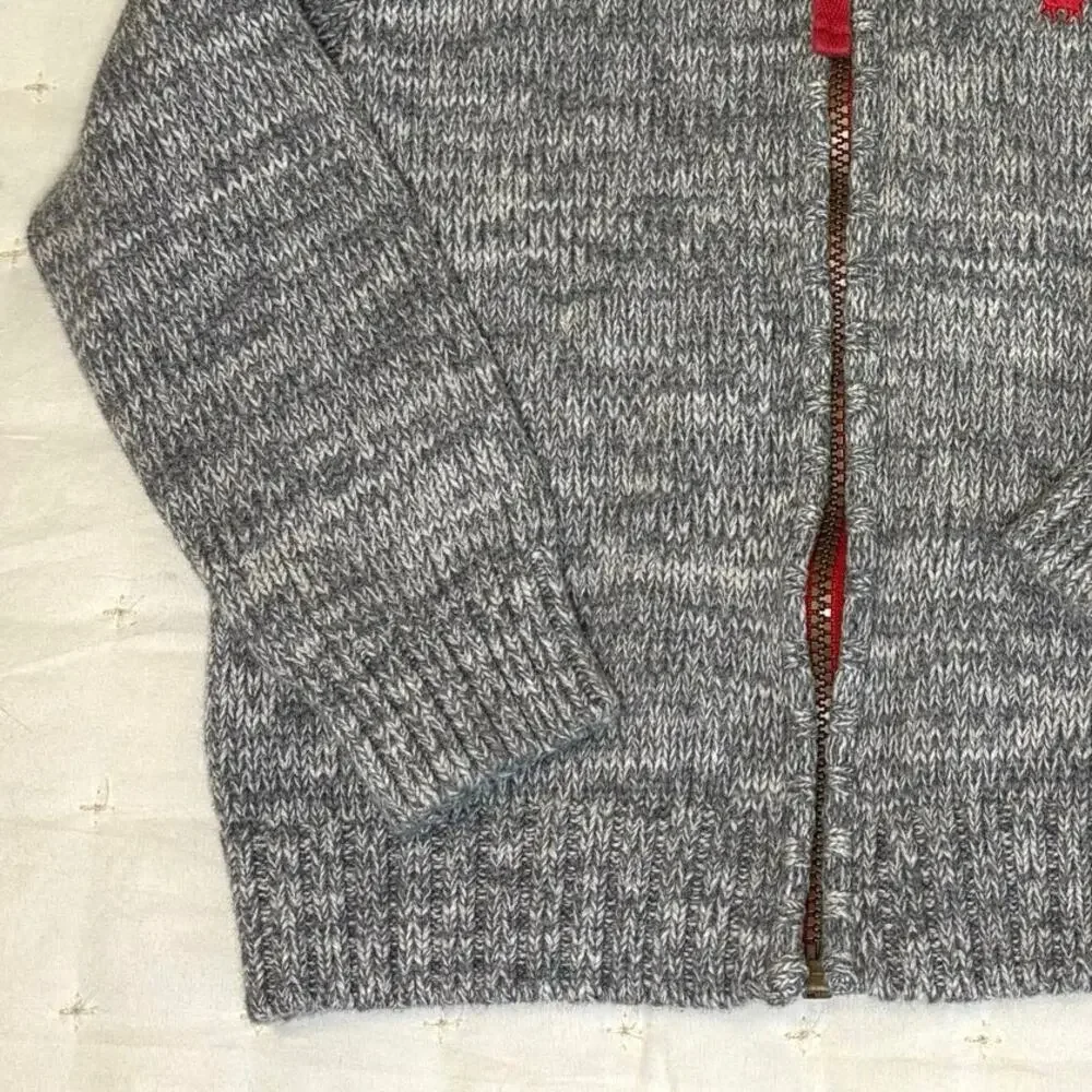 Carter's Zip Up Cardigan Sweater Boys 4T Gray Marled Knit Reindeer Embroidery
